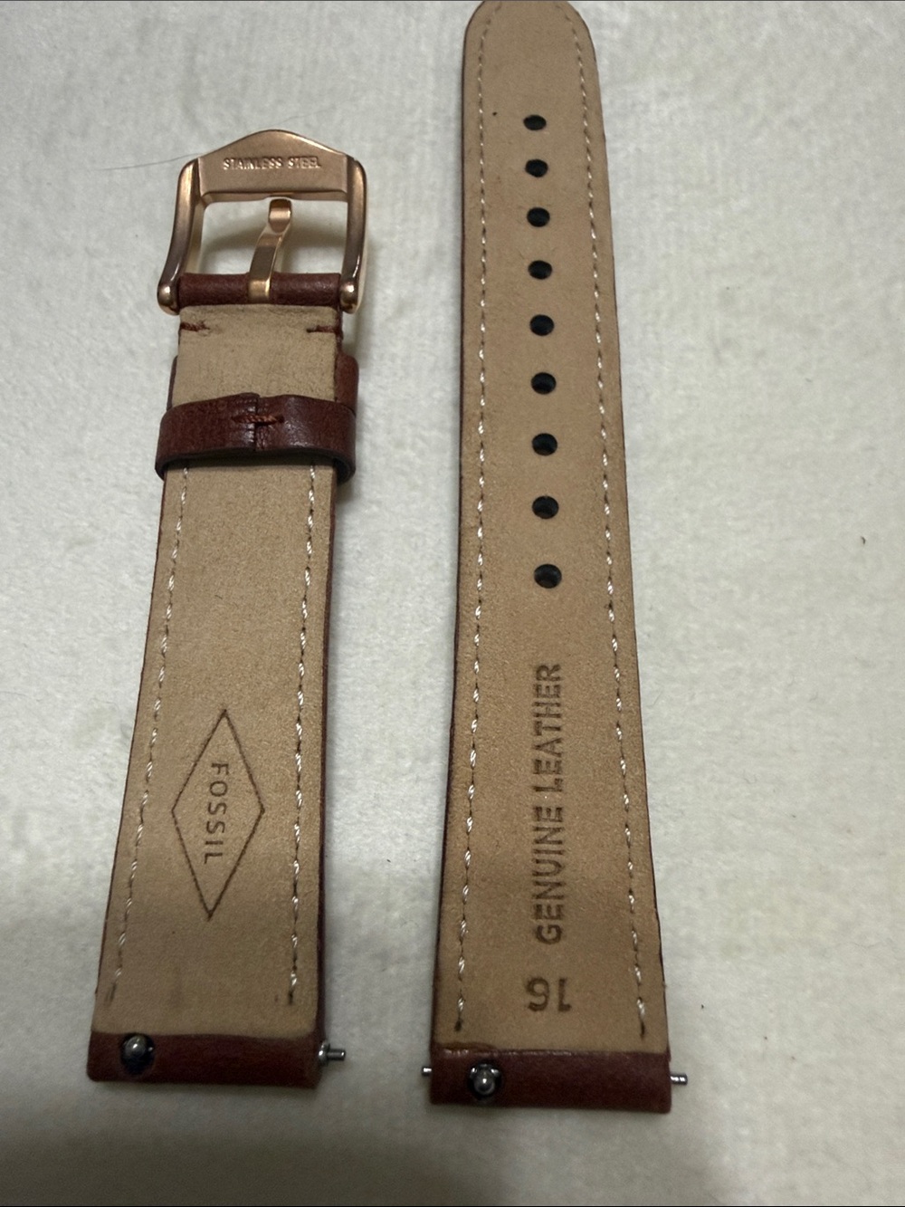 Fossil Brown Leather Watch Strap with Gold Buckle - Picture 3 of 4